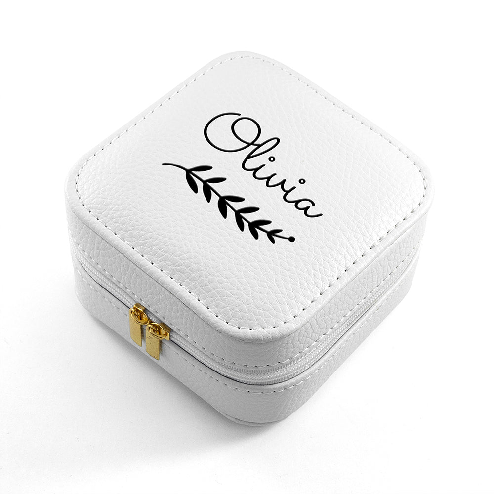 Personalised White Travel Jewellery Case with Wreath Design