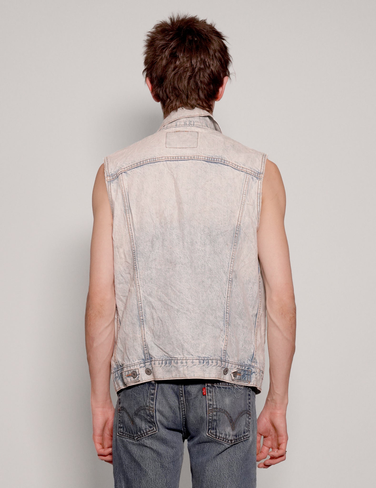 Vintage Denim Gilet with Cutoff Sleeves