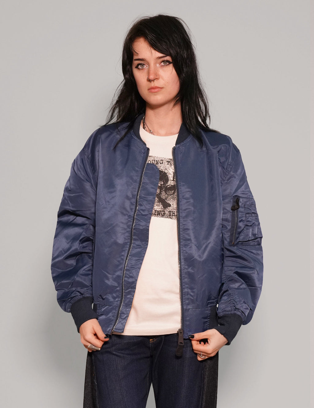 Vintage Blue Bomber Jacket Light Weight