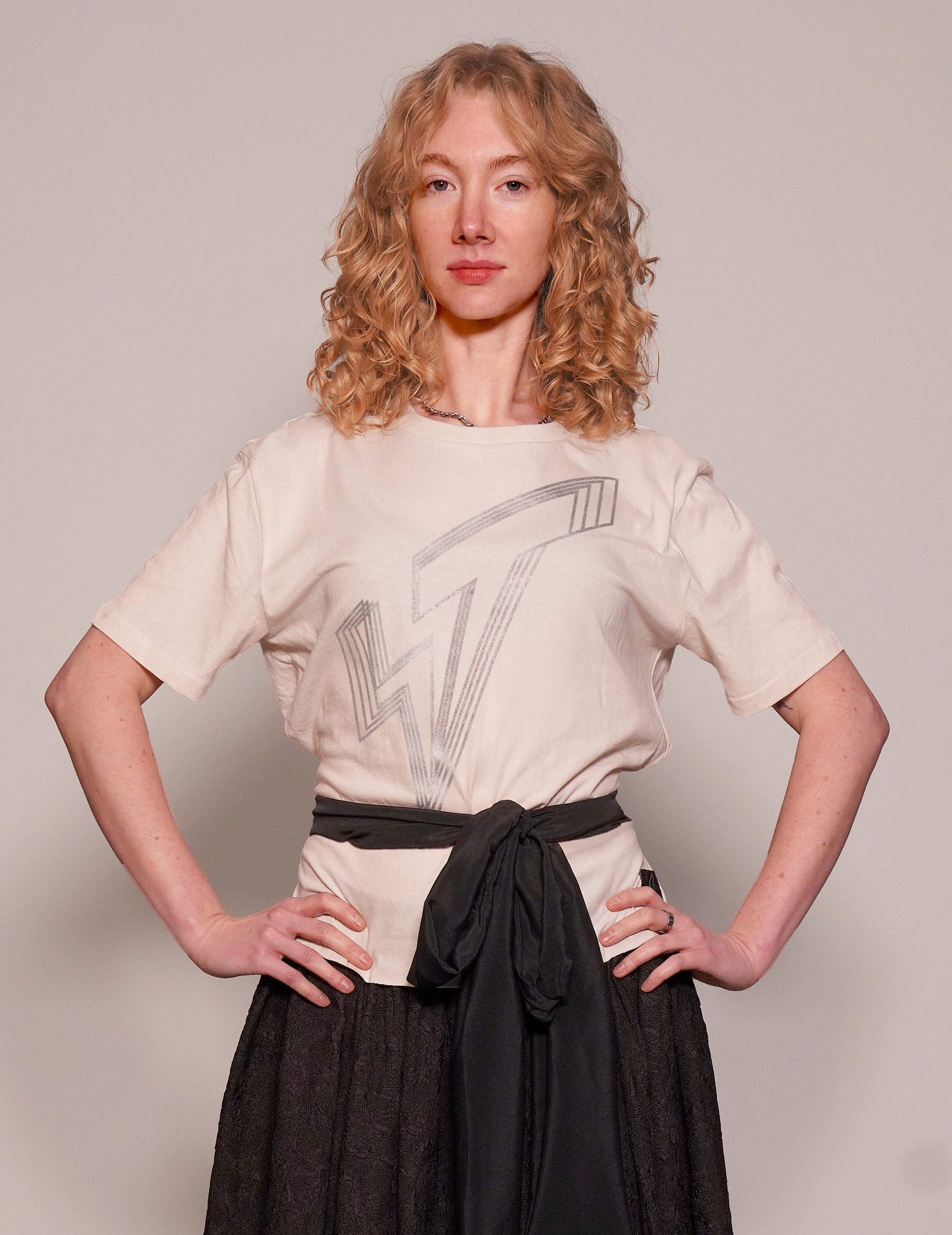 Silver Logo Tie Tee in Ecru and Black