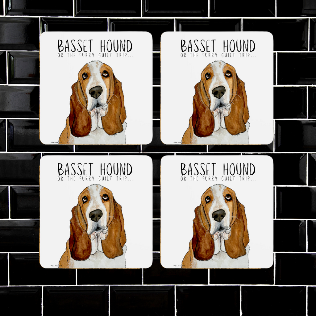 Basset Hound Guilt Trip Coasters Set of 4