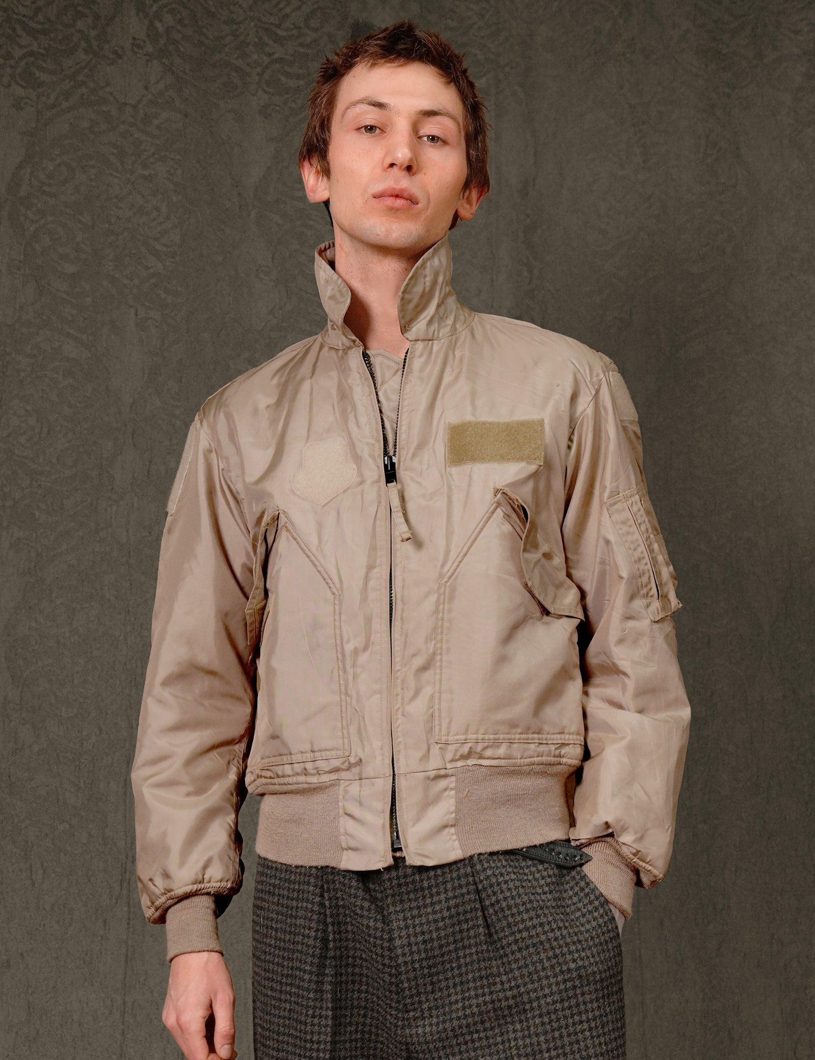 Vintage Beige Flight Bomber Jacket Made in USA