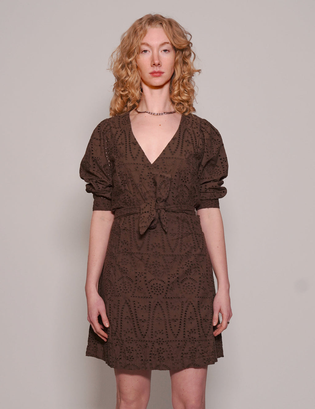 Embroidered Brown Long Dress