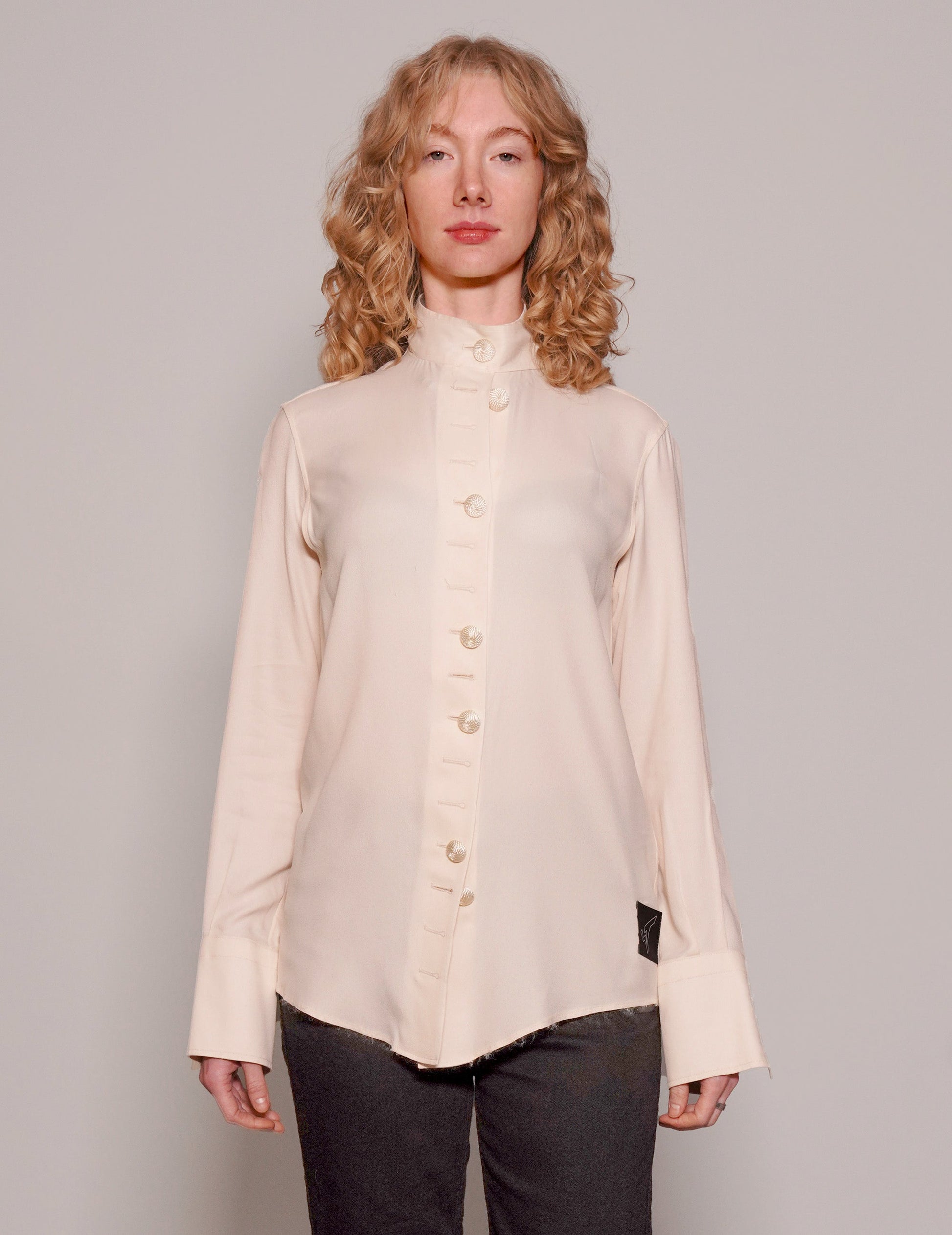 Vintage Cream Silk Neck Tie Blouse