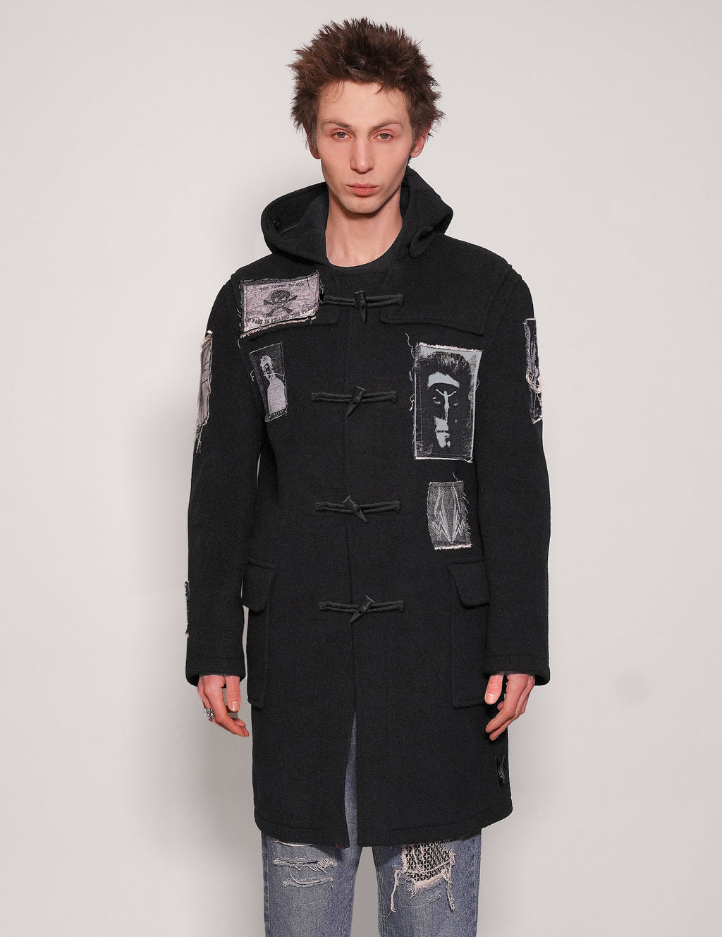 Black Wool Duffel Coat with Horn Toggles