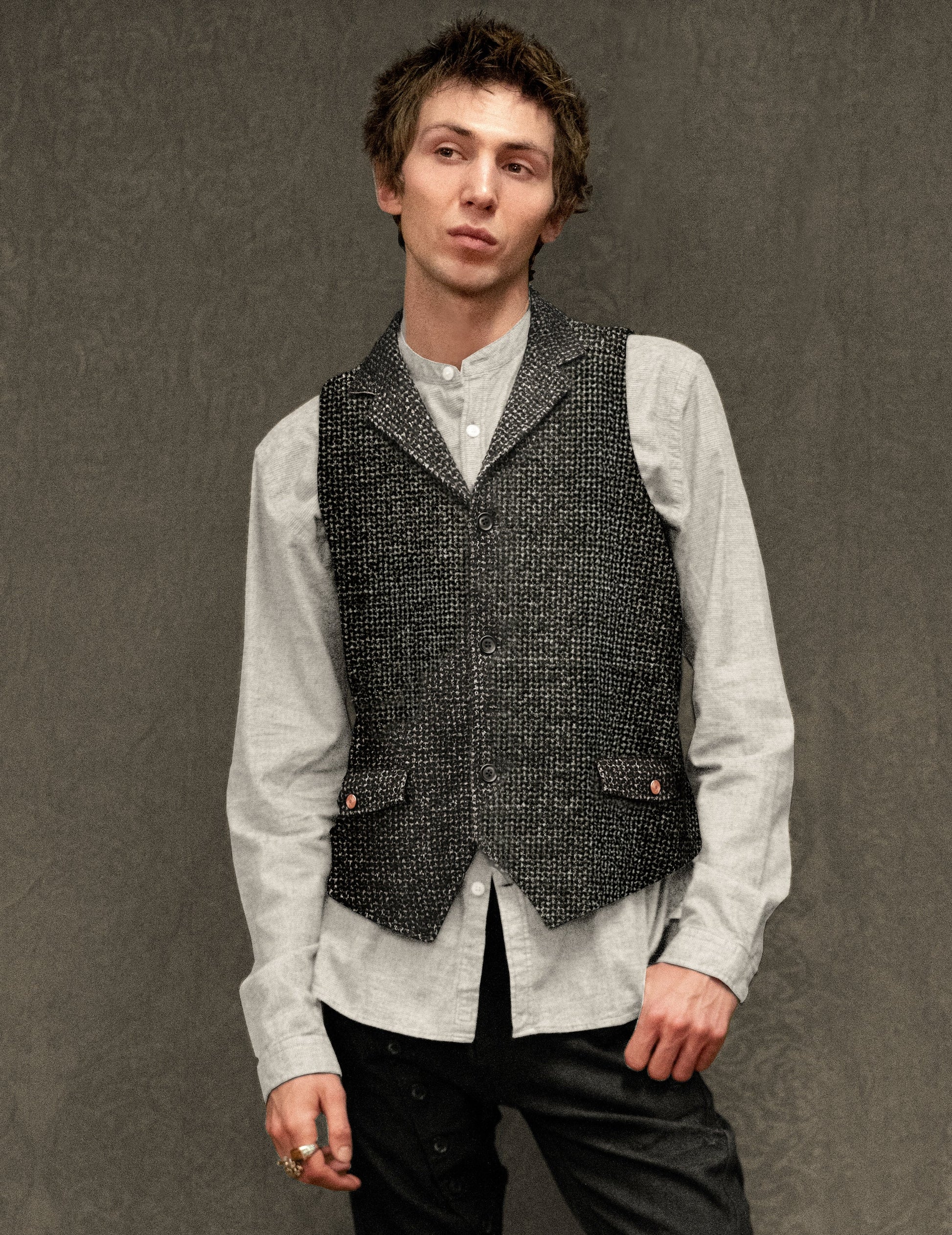 Black and White Bouclé Tweed Waistcoat