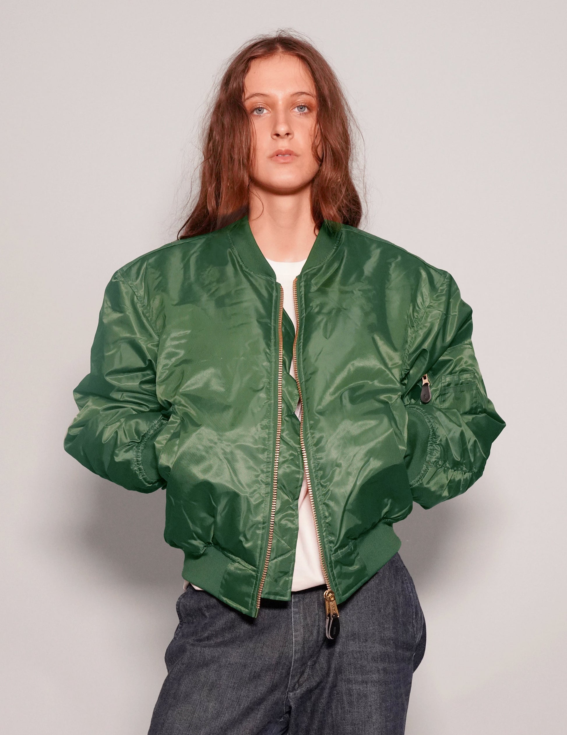 Vintage Green MA1 Bomber Jacket with Reversible Orange Lining
