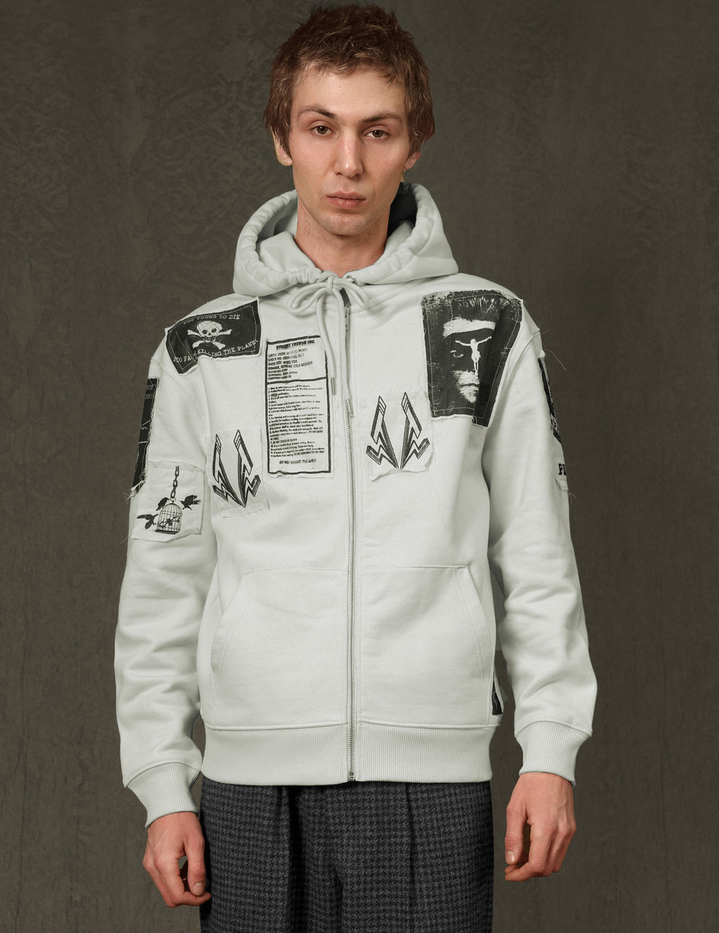 Multipatch Zip Hoodie in Ecru