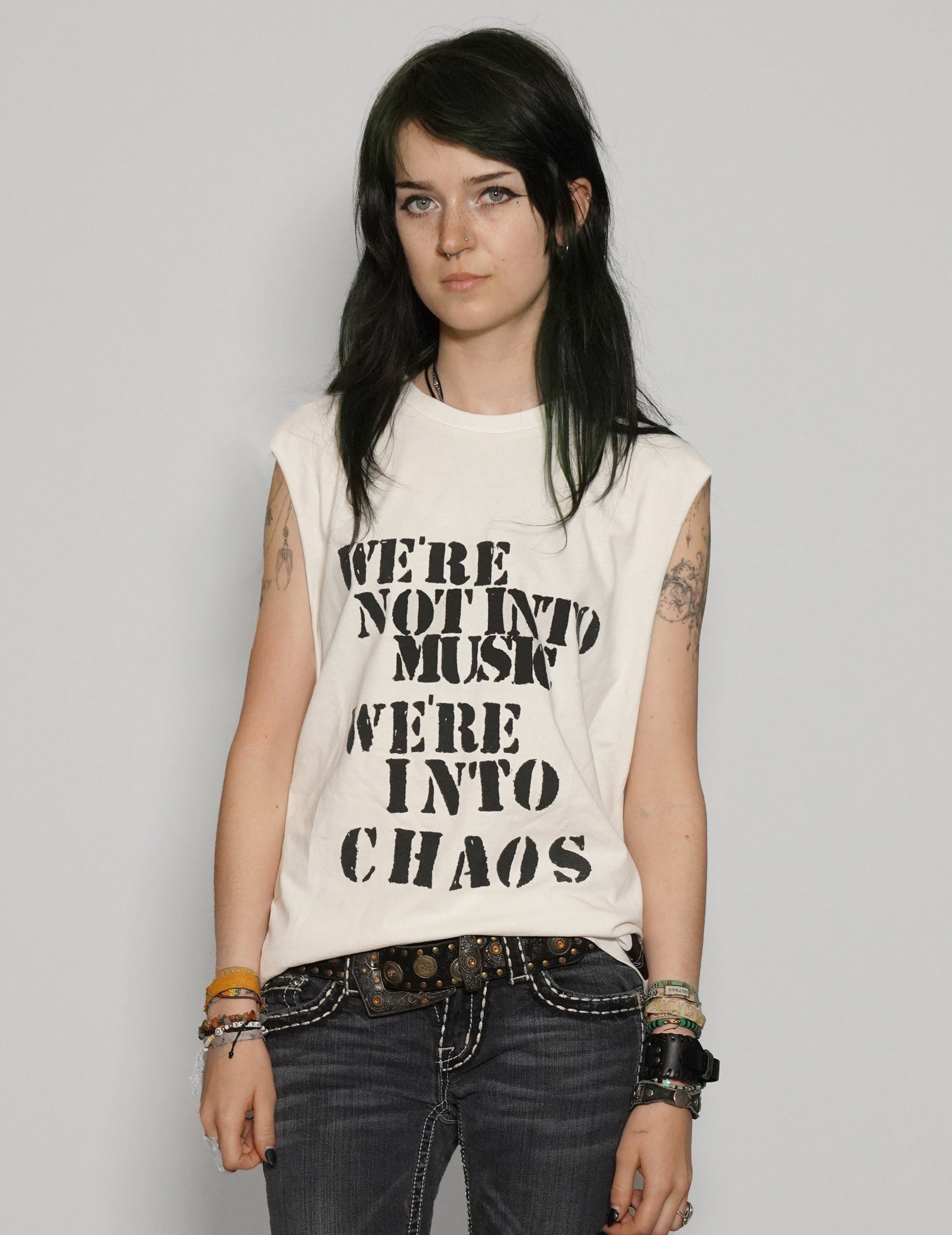 We're Into Chaos Vest in Ecru