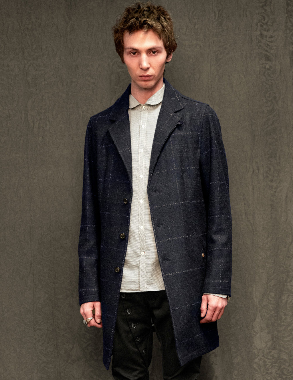 Silverstone Frock Coat in Bouclé Windowpane Navy Check