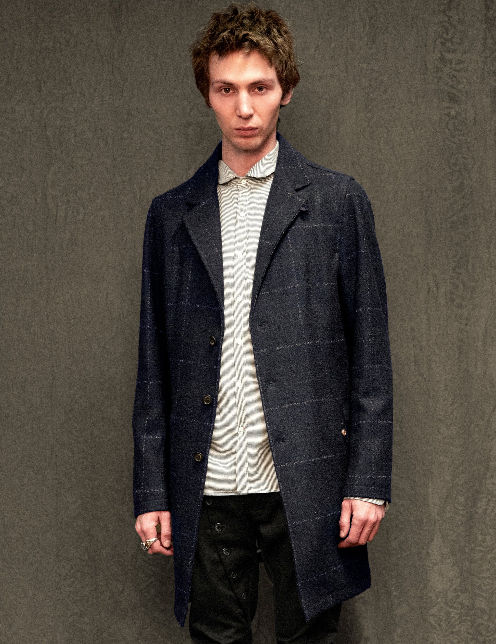 Silverstone Frock Coat in Bouclé Windowpane Navy Check