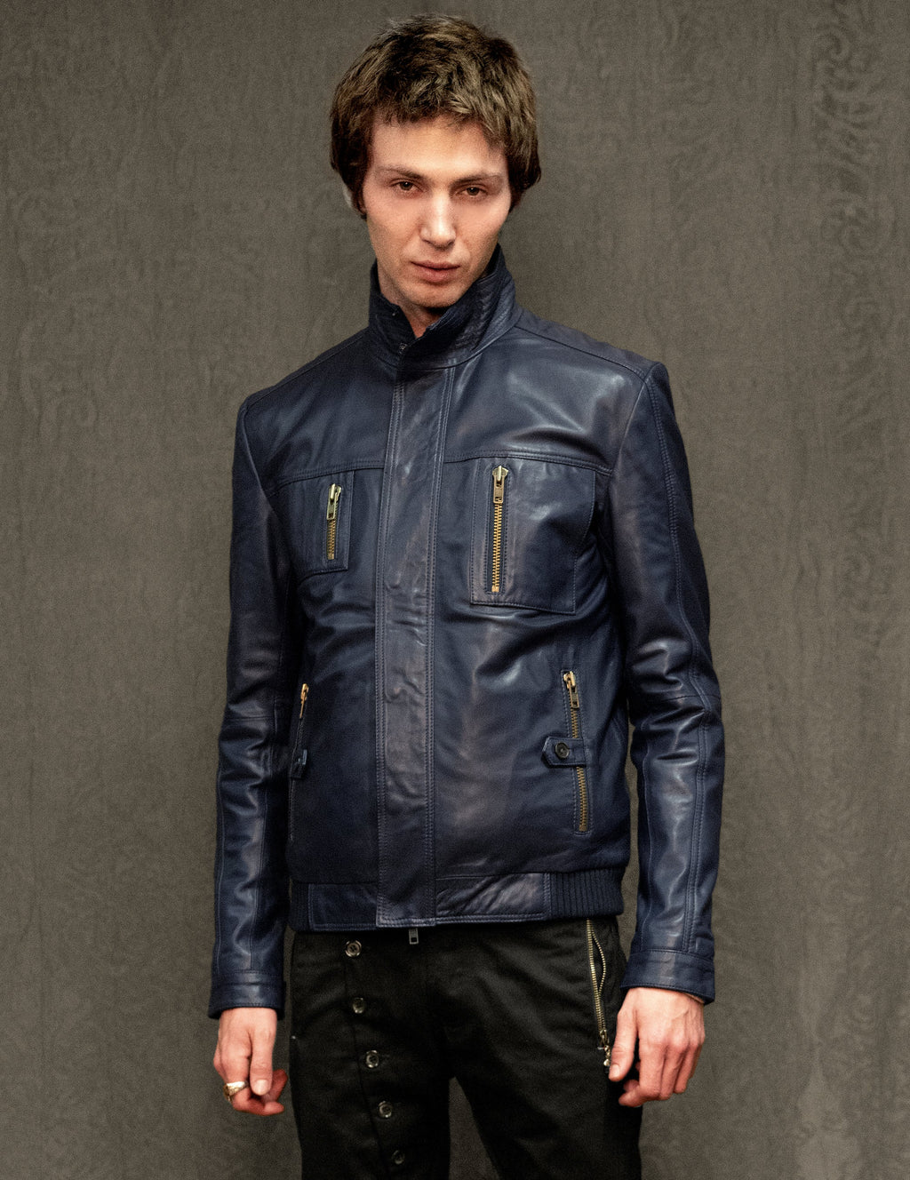 Navy Leather Jacket