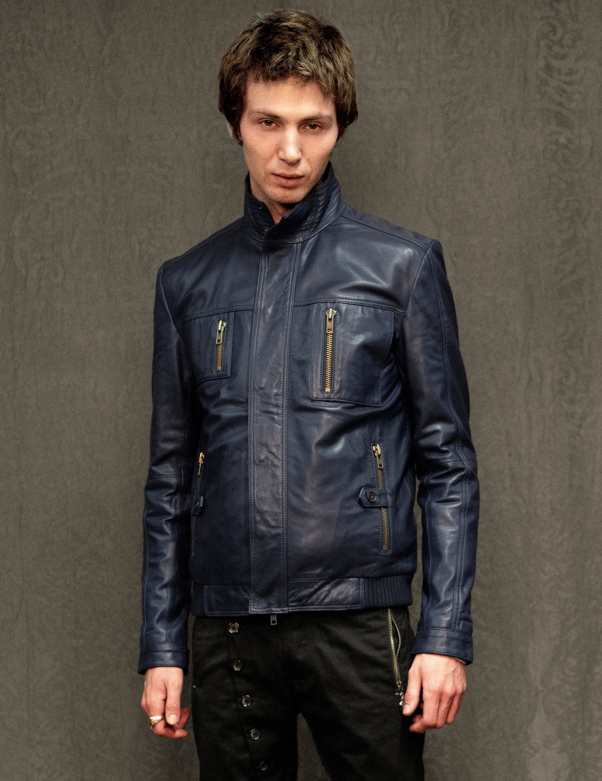 Navy Leather Jacket