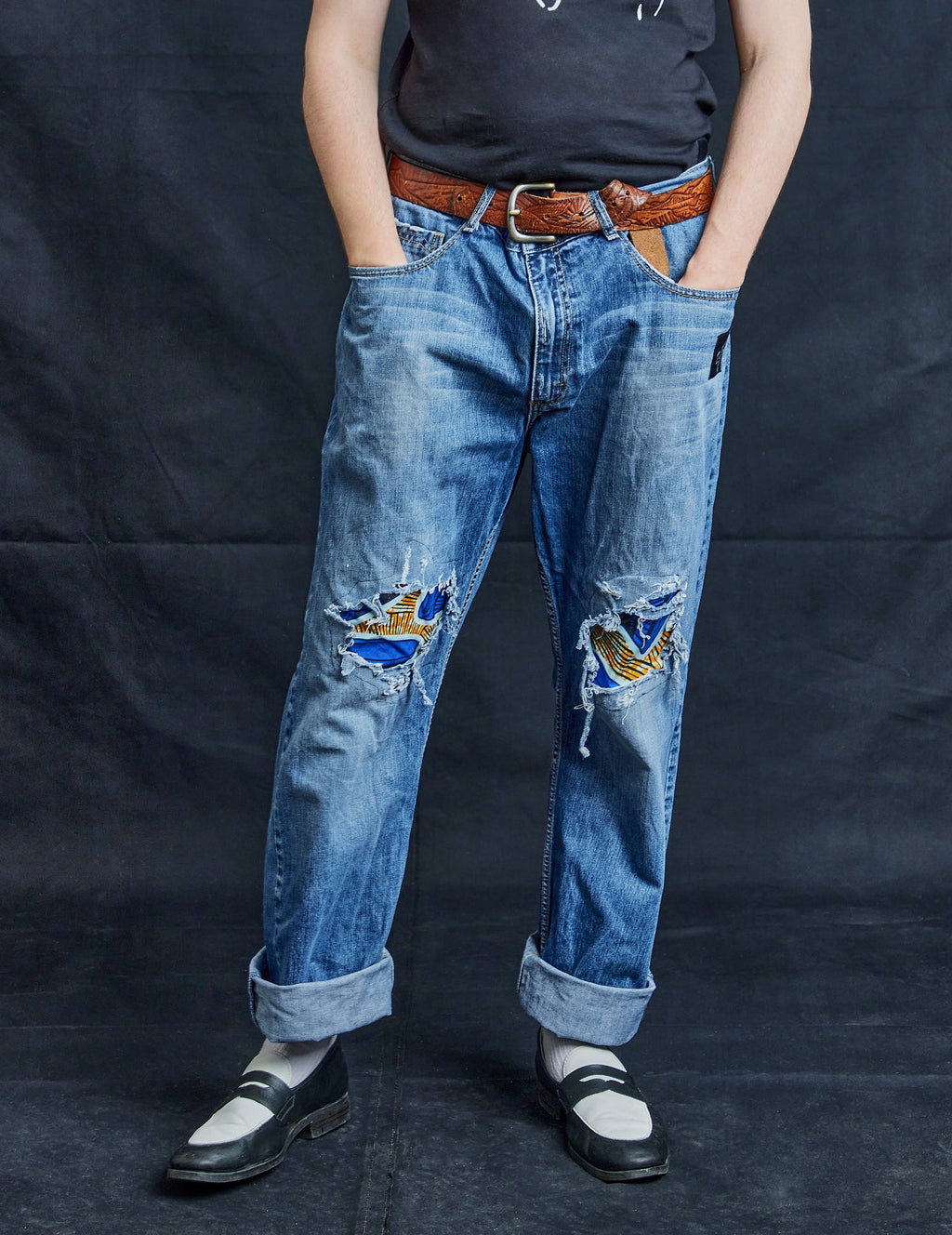 Multi Print Distressed Jeans