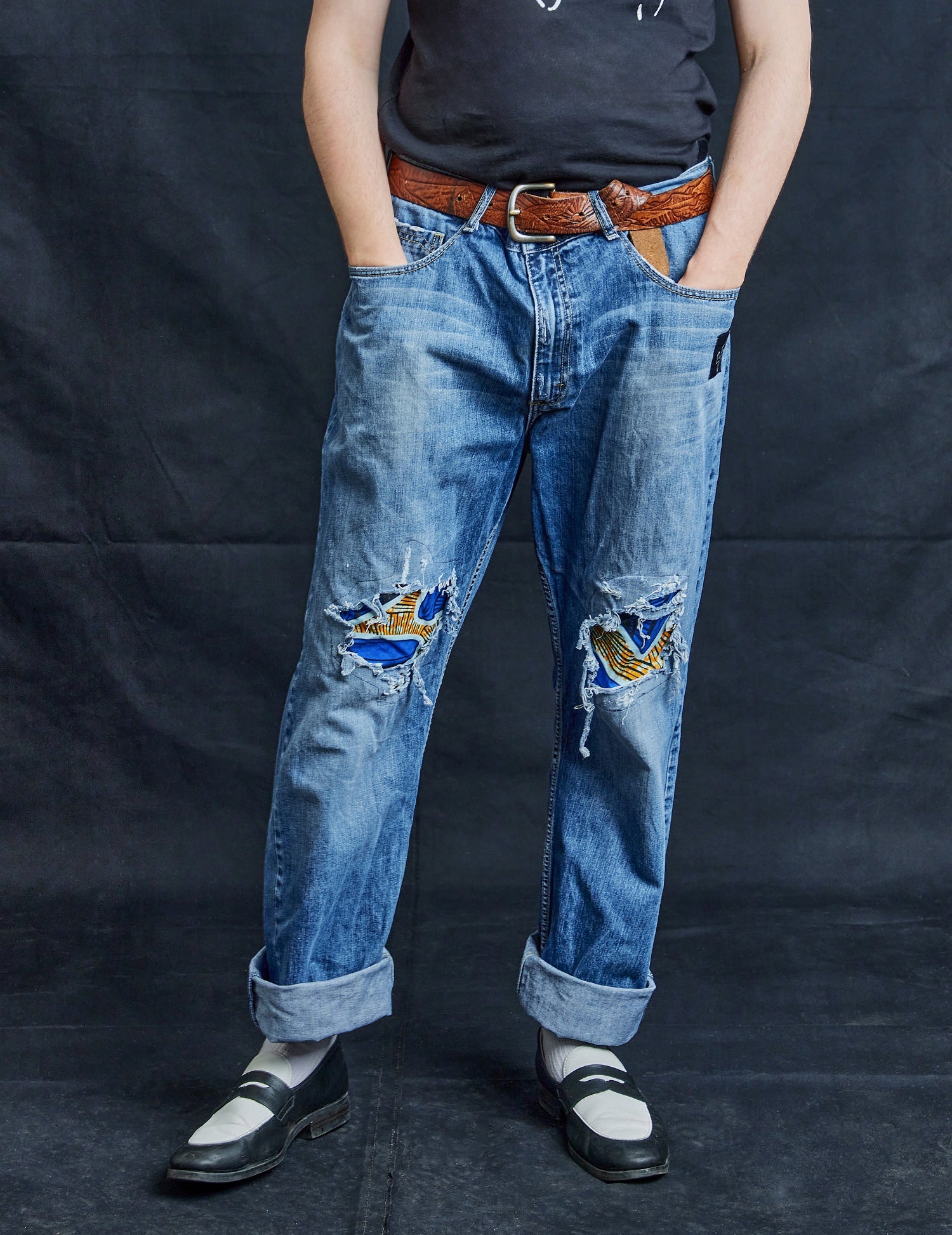 Multi Print Distressed Jeans