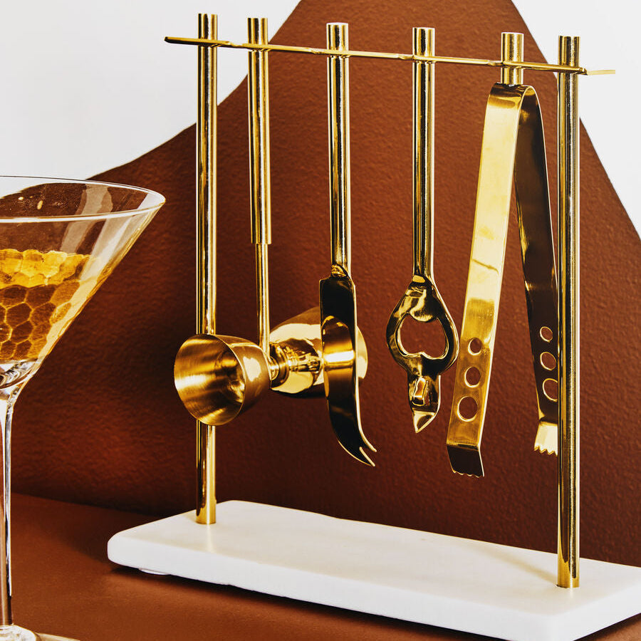 Marble and Gold Finish Bar Tool Stand