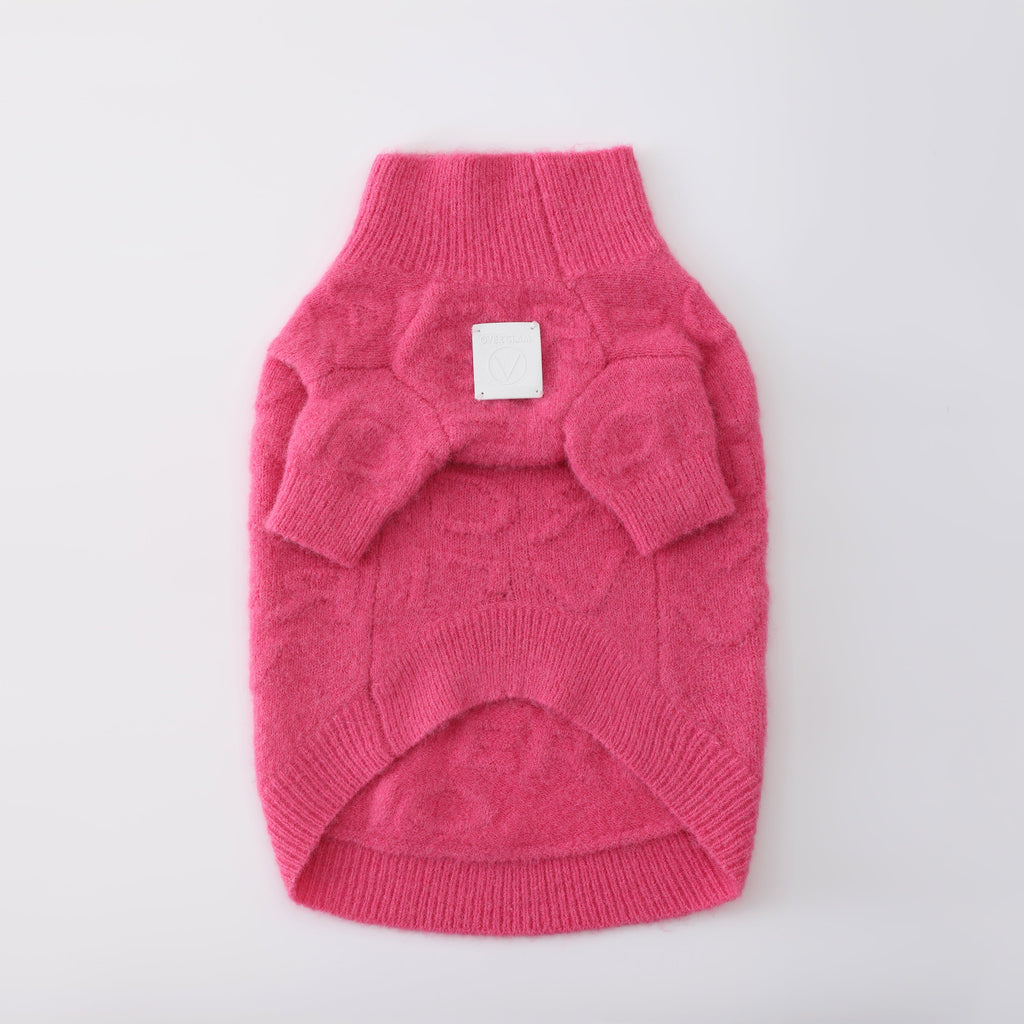 Textured Knit Jumper in Rose and White