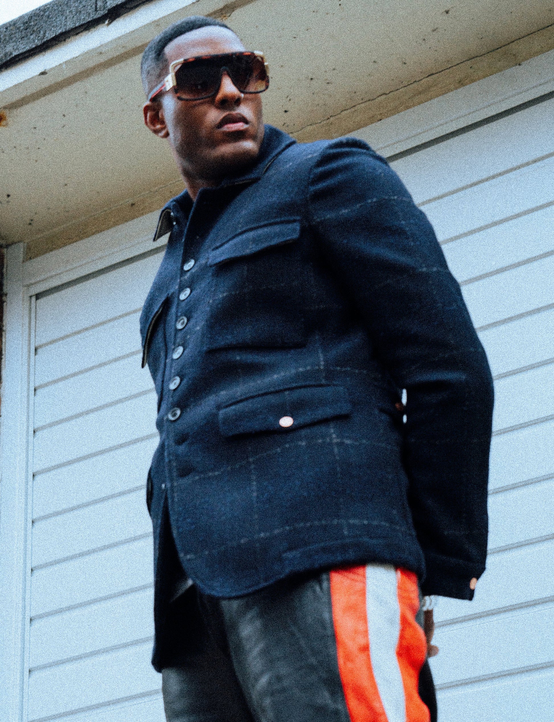 Monaco Car Coat in Bouclé Windowpane Navy Check