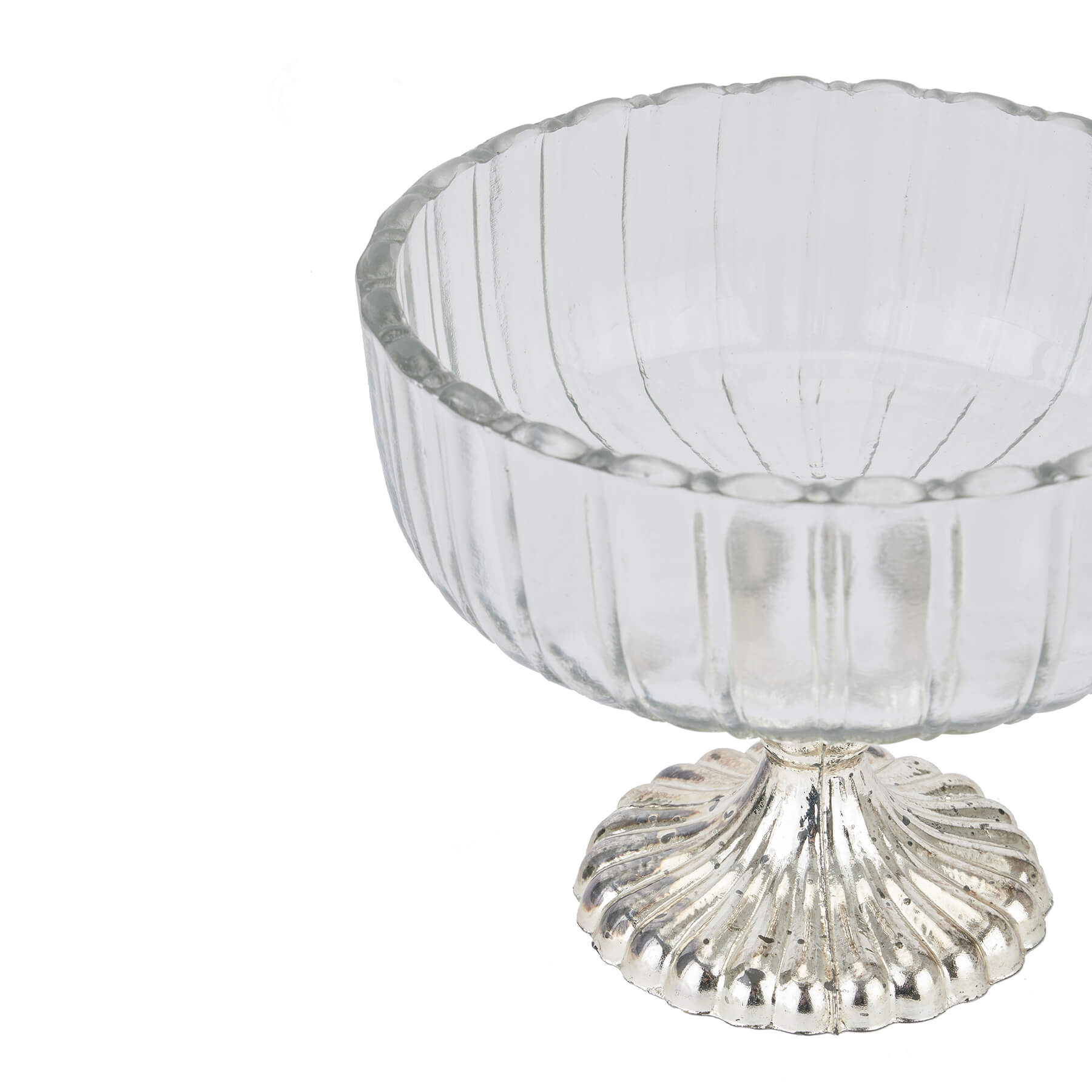 Handcrafted mercury glass bowl in silver finish, 15cm diameter, perfect for centerpieces or decorative displays by RoomLondon at brixbailey.com