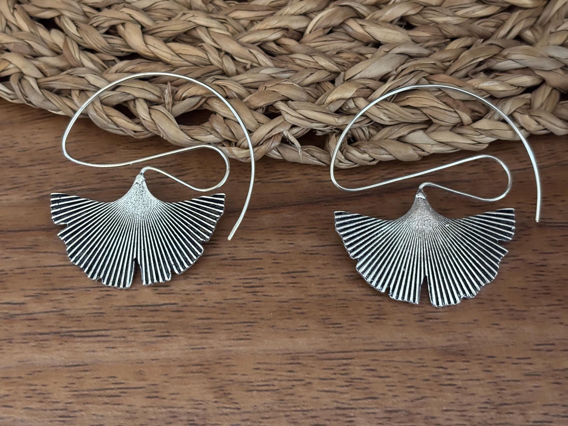 Ginkgo Whisper Sculpted Sterling Silver Botanical Statement Earrings