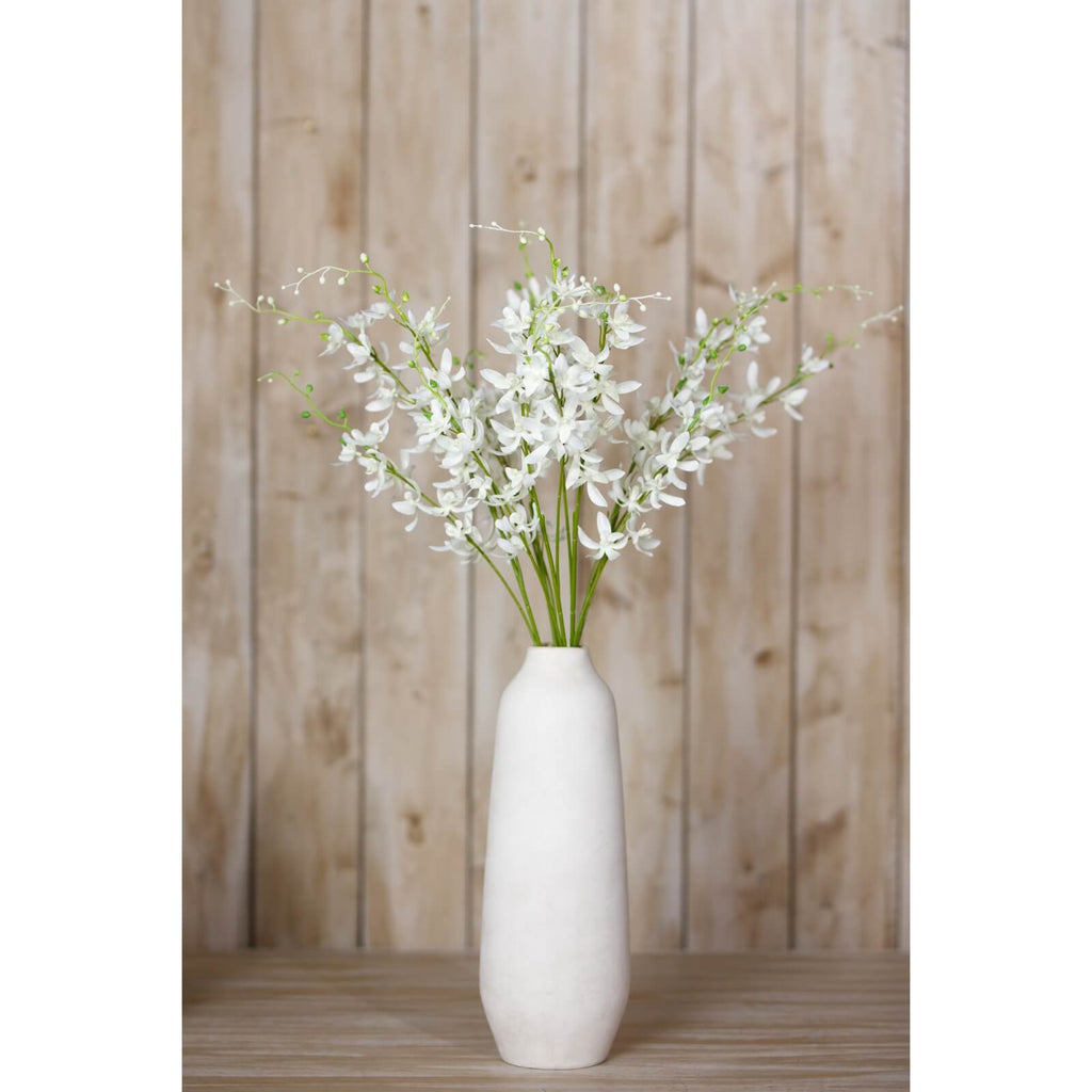 White cymbidium spray faux floral with botanically accurate blooms, perfect for modern home decor by Sostter at brixbailey.com