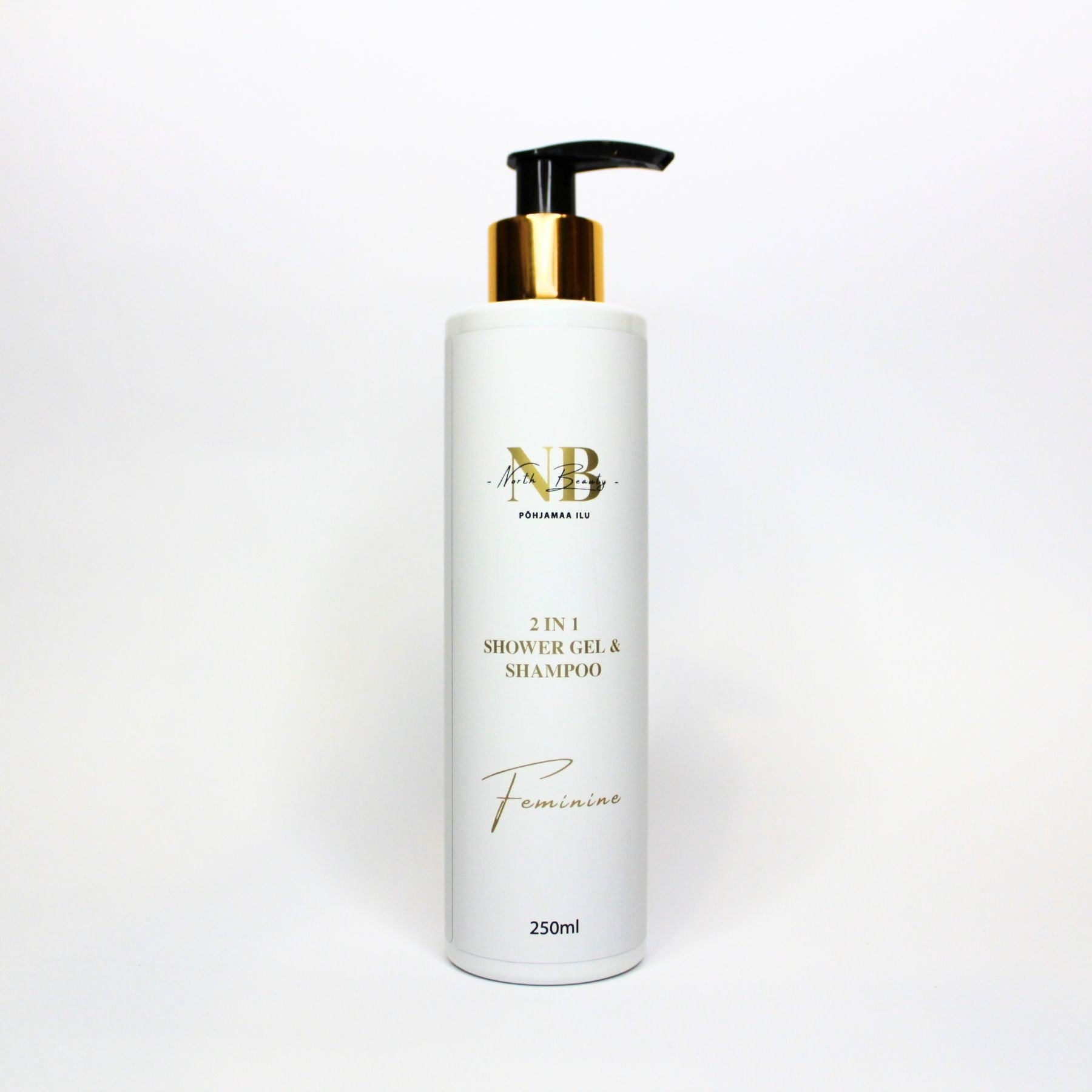 bold close-up of eco-friendly 2-in-1 shower gel and shampoo bottle with aloe vera