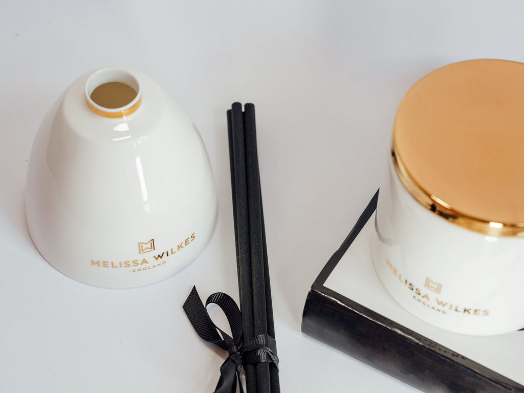 Rose Reed Diffuser in Fine Bone China with Gold Accents