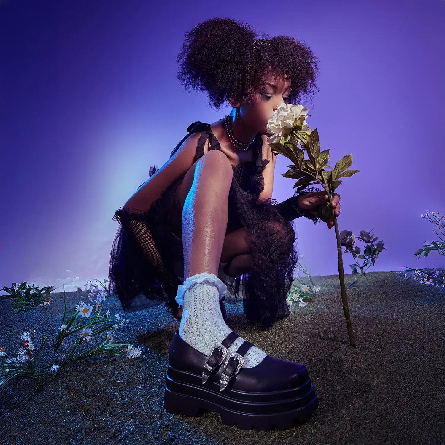 Damona Trident Ornate Buckle Mary Janes in Black