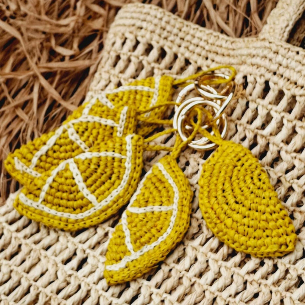 Lemon Raffia Keyring Hand Crocheted