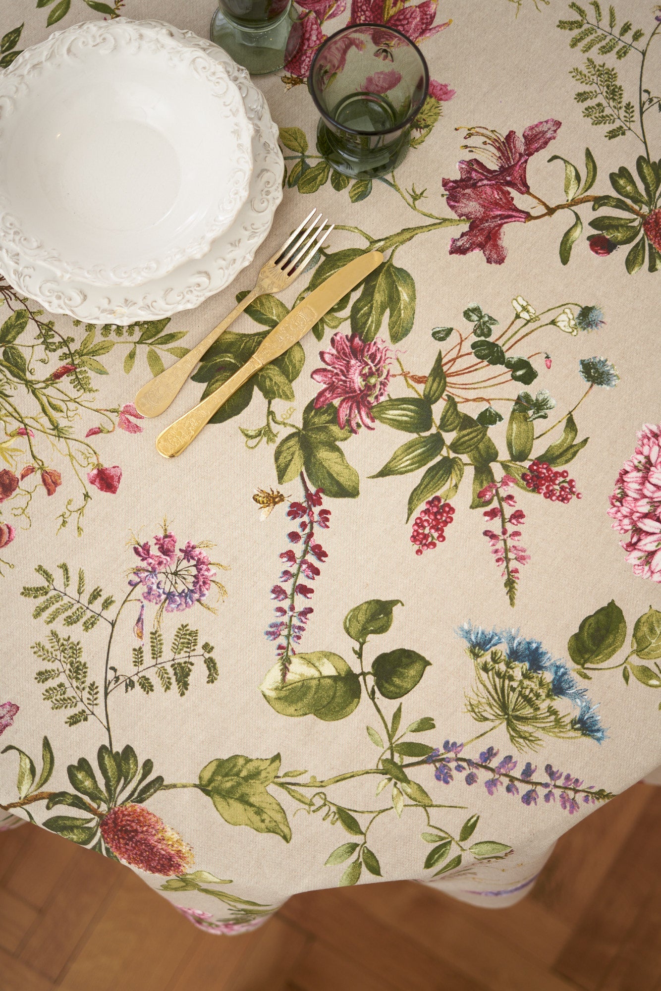 Botanico Wild Floral Round Tablecloth – Elegant & Handcrafted by Hortensias Home at www.brixbailey.com