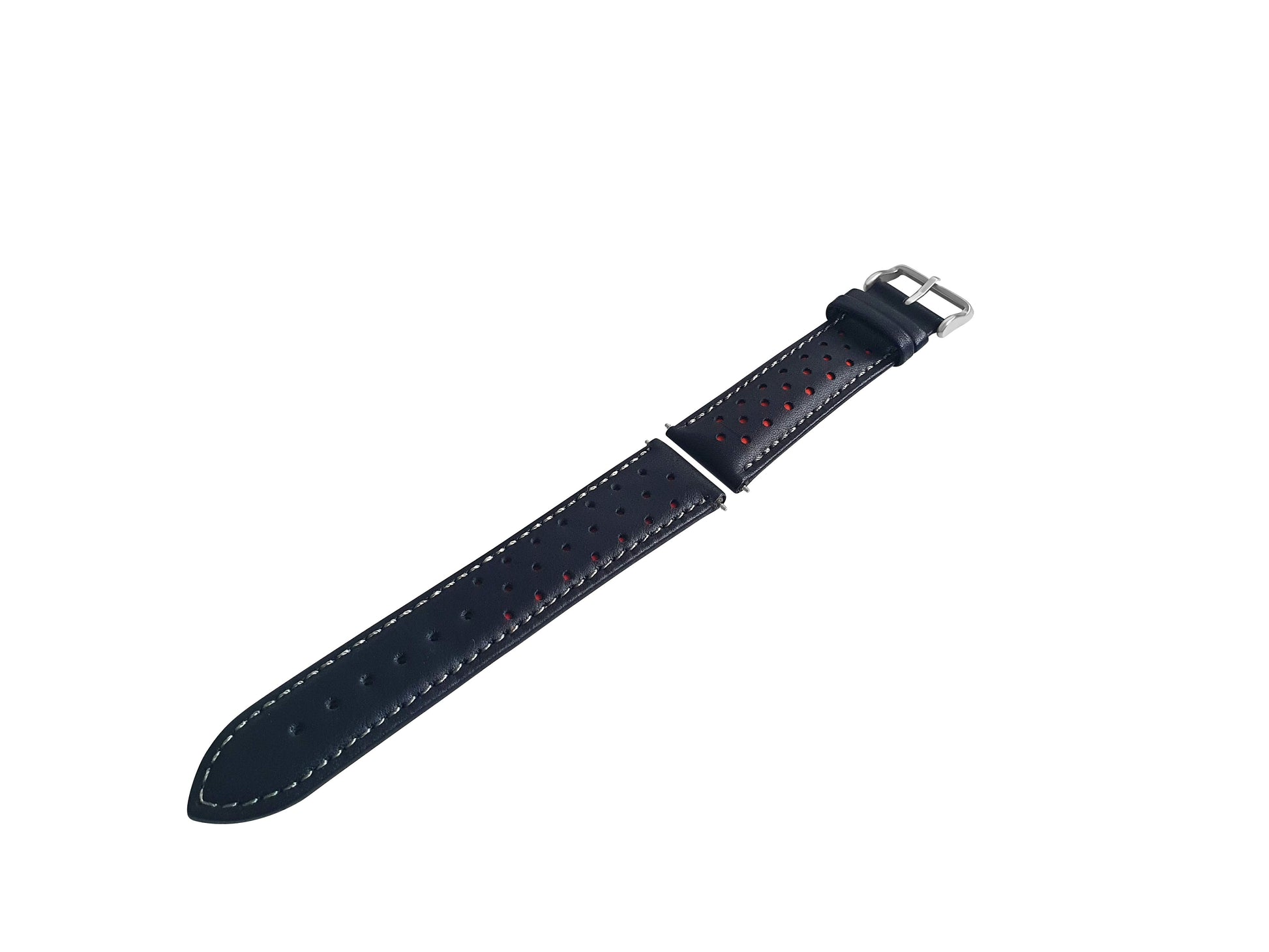 Black and Red Leather Rally Watch Strap with Silver Buckle