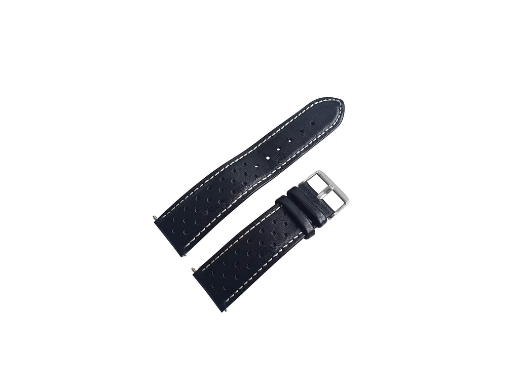 Black Leather Rally Watch Strap 22mm