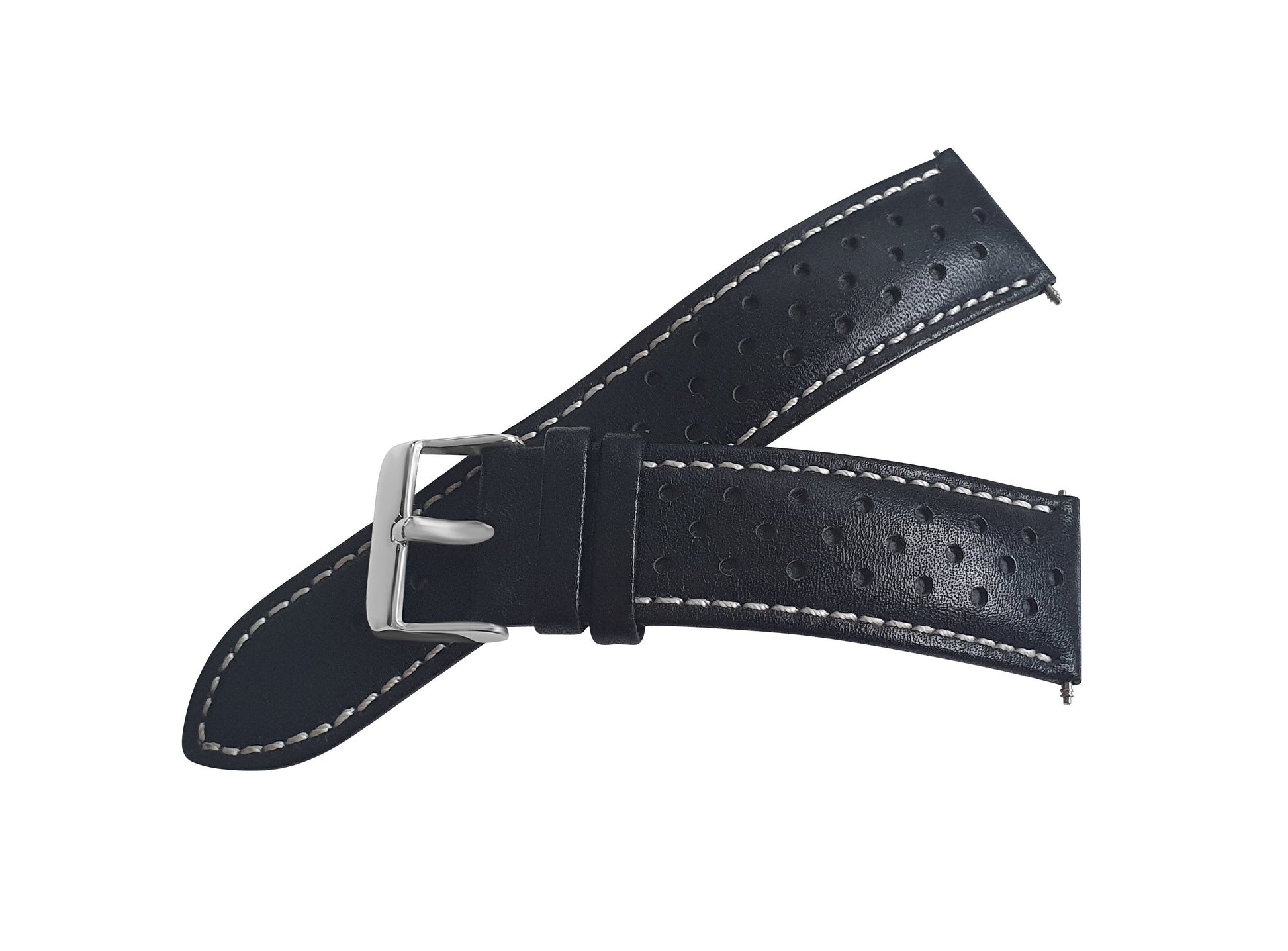Black Leather Rally Watch Strap 22mm