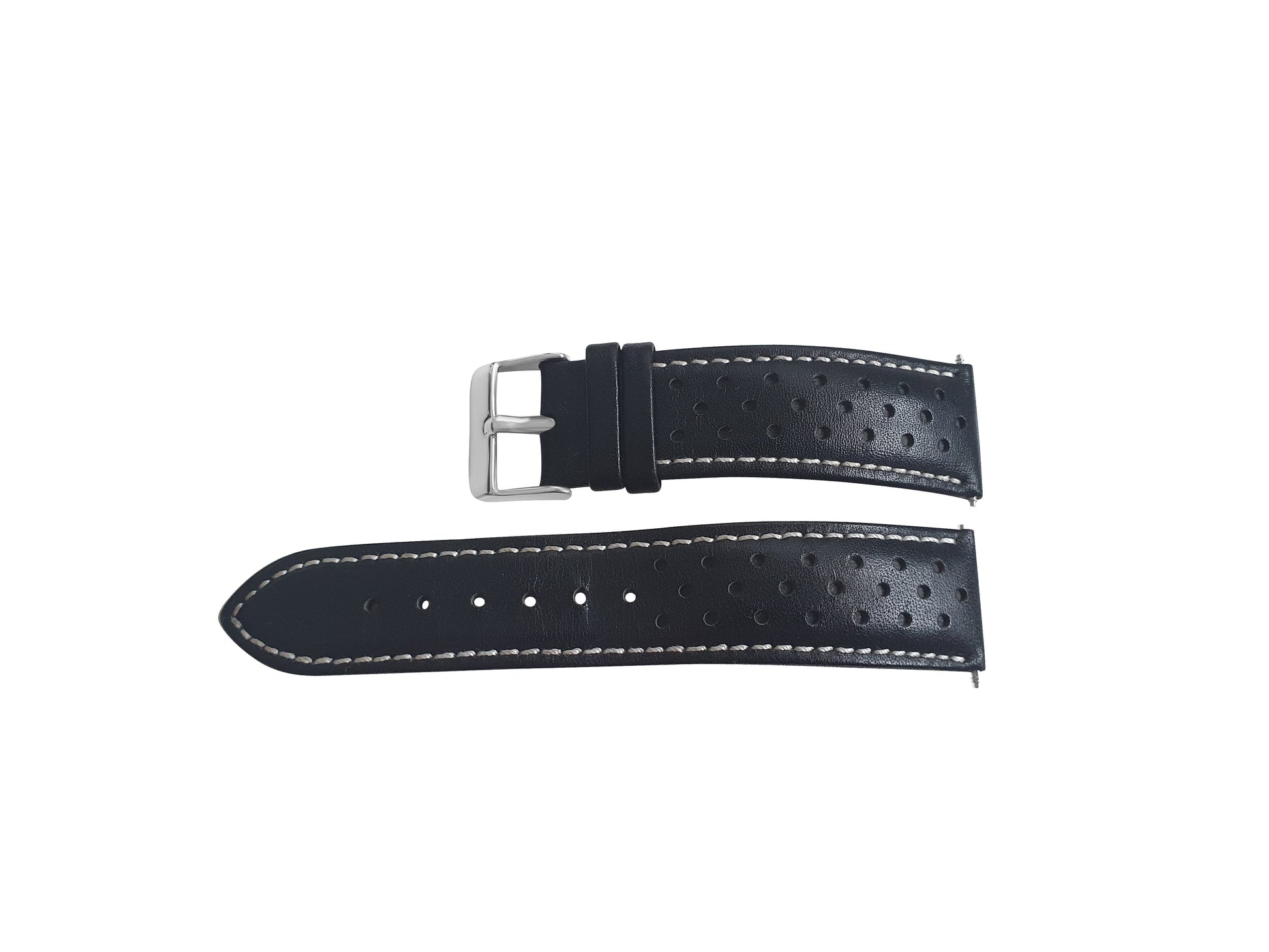 Black Leather Rally Watch Strap 22mm