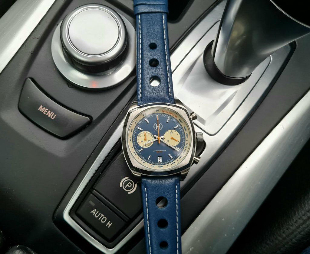 Blue Leather Rally Watch Strap 22mm