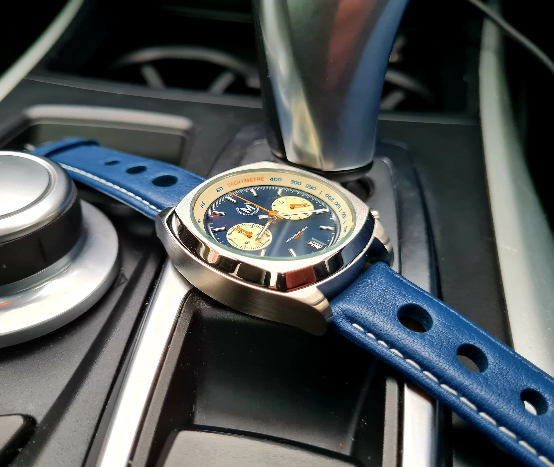 Blue Leather Rally Watch Strap 22mm