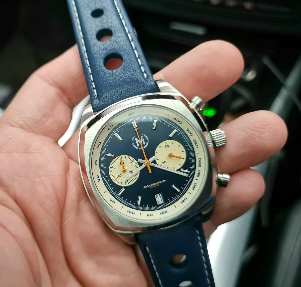 Blue Leather Rally Watch Strap 22mm