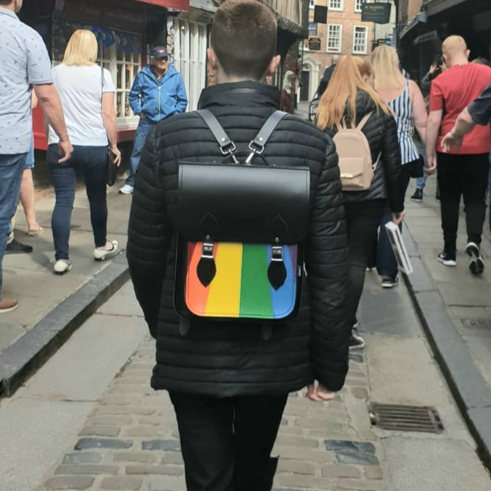 Handmade Leather City Backpack Pride Rainbow