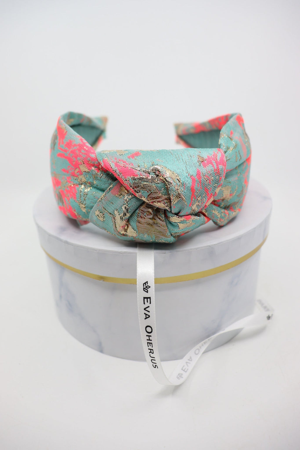 Misty Top Knot Headband – Neon & Gold Silk Luxury by Eva Oherjus at www.brixbailey.com