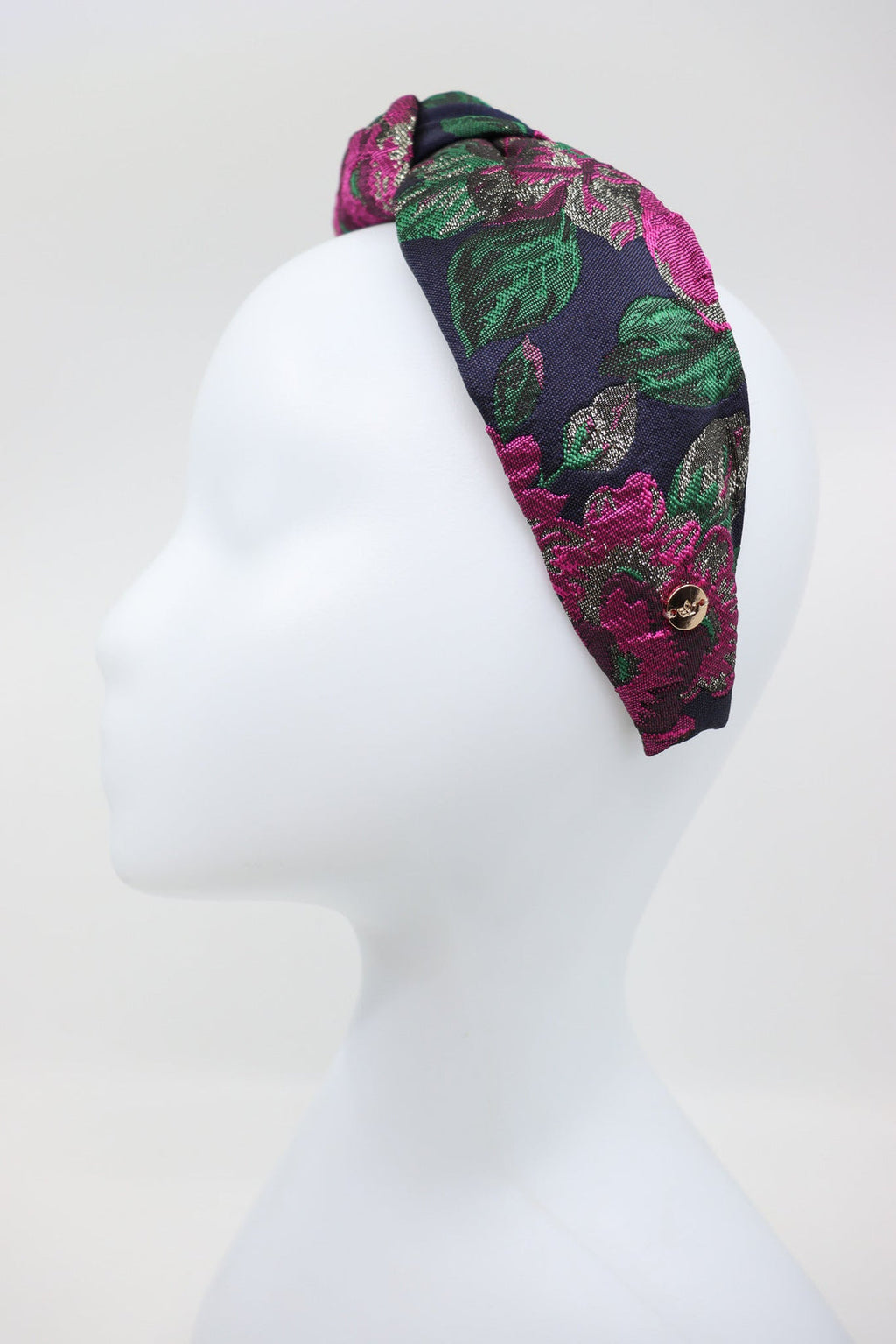 Luxury Floral Mulberry Silk Headband - Fuchsia & Gold Tone by Eva Oherjus at www.brixbailey.com
