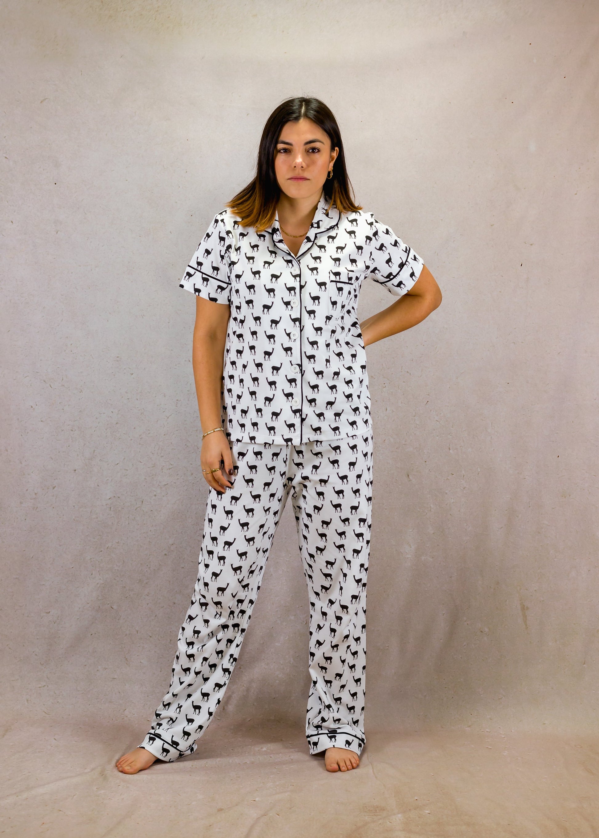 Black and White Vicuna Short Sleeve Pajama Set