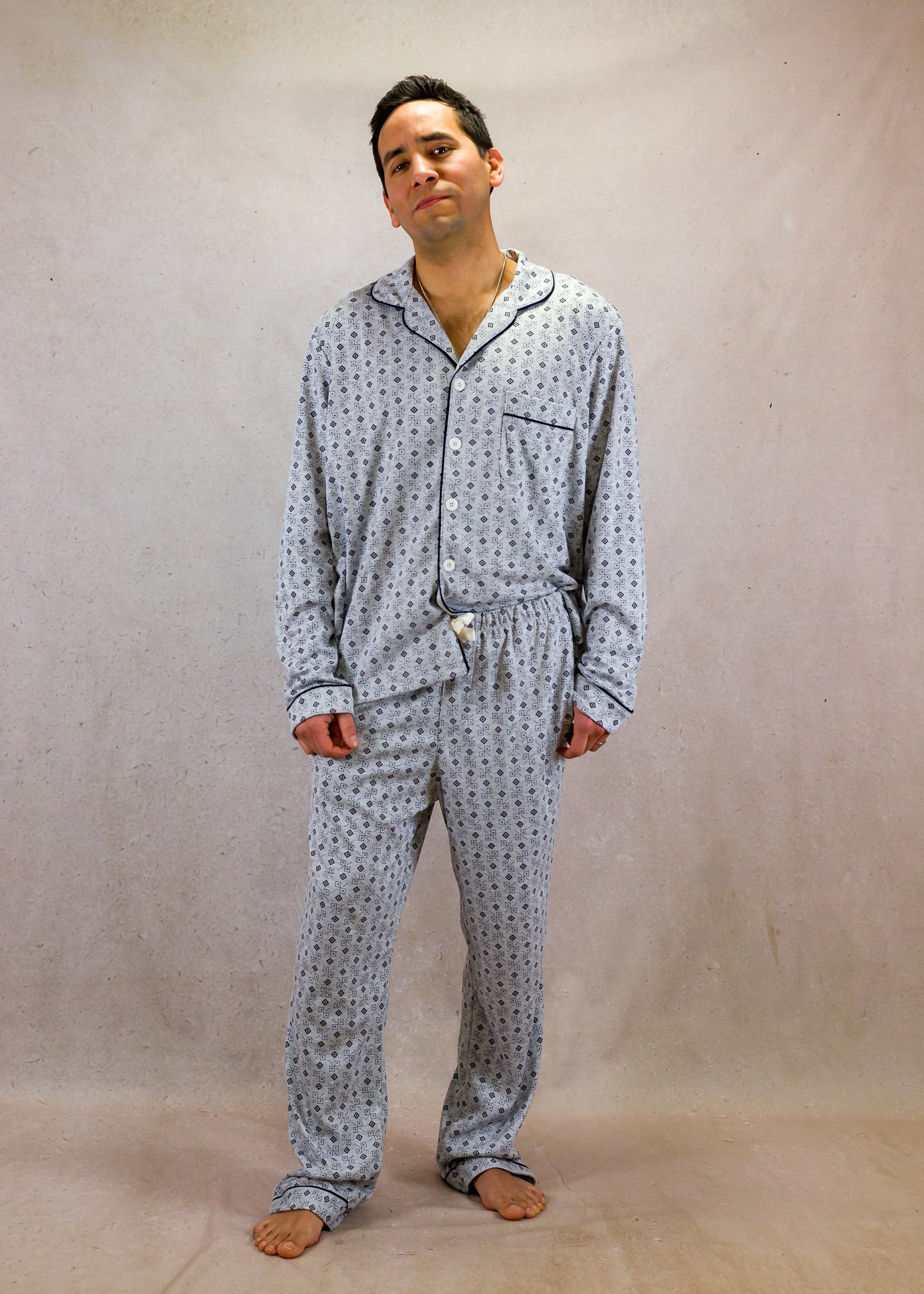 Grey Squares Long Sleeve Pyjama Set
