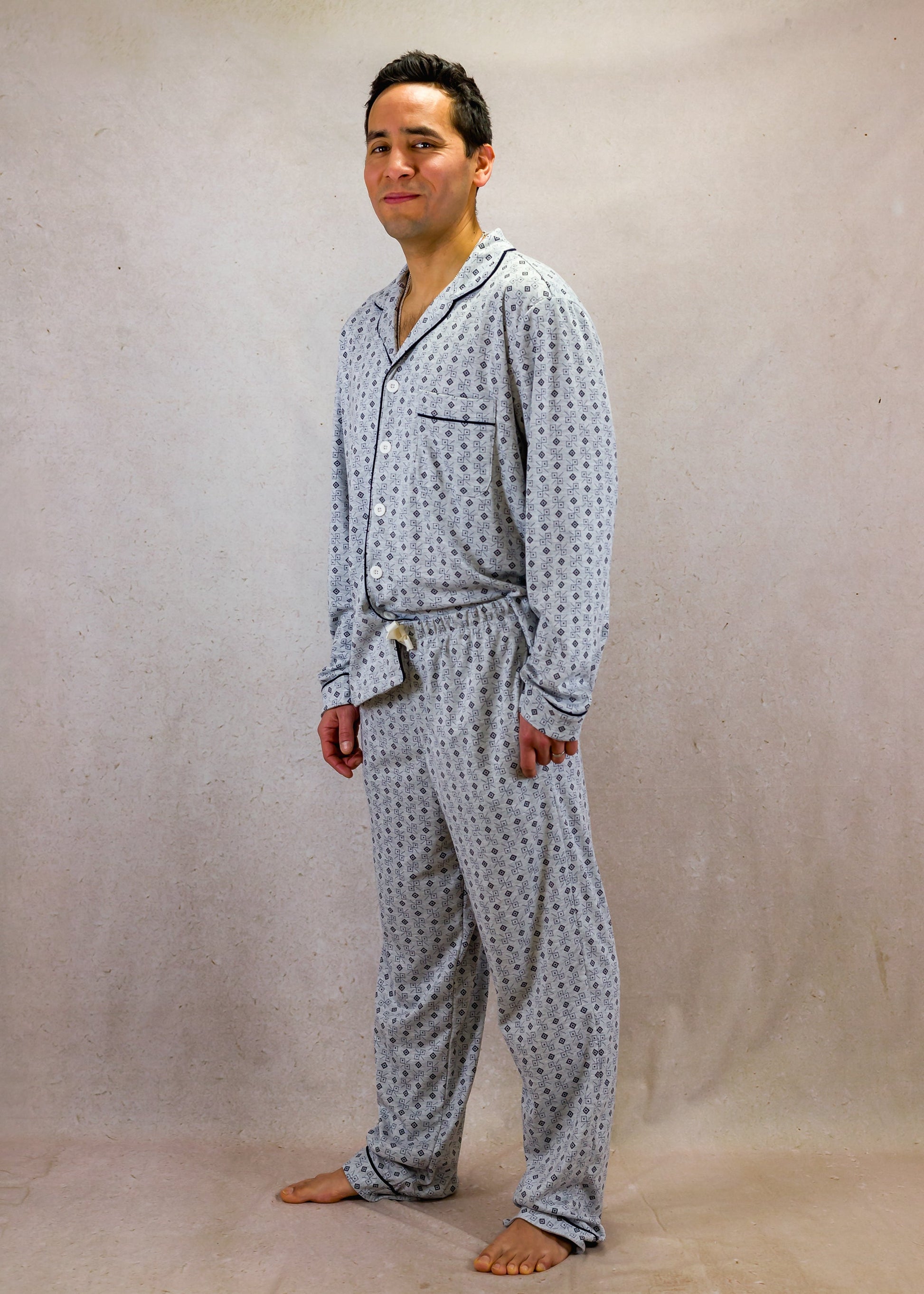 Grey Squares Long Sleeve Pyjama Set