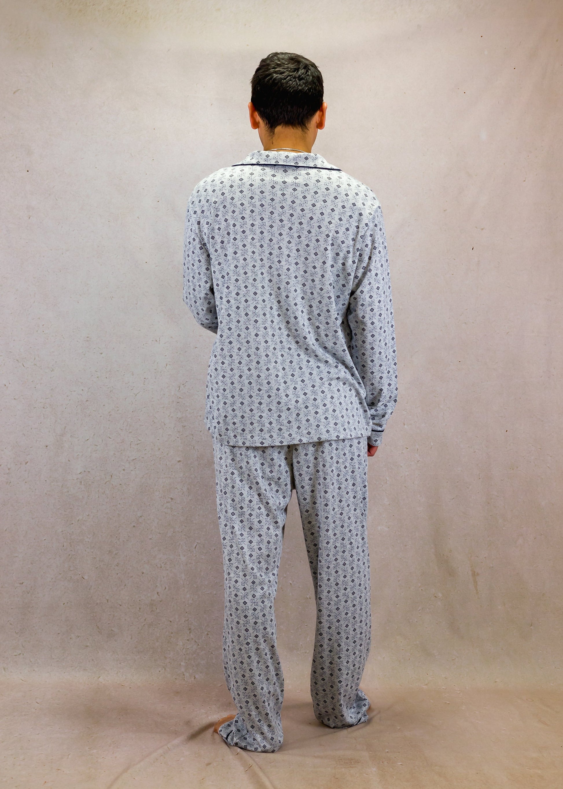 Grey Squares Long Sleeve Pyjama Set