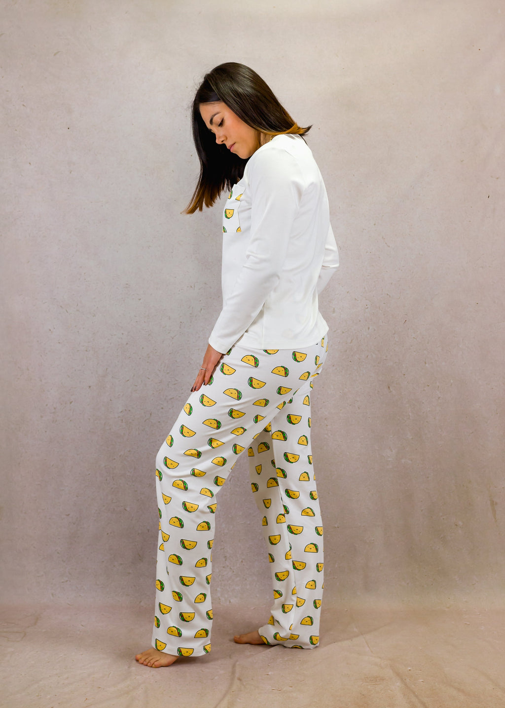 Tacos and White Long Sleeve Top Trouser Set