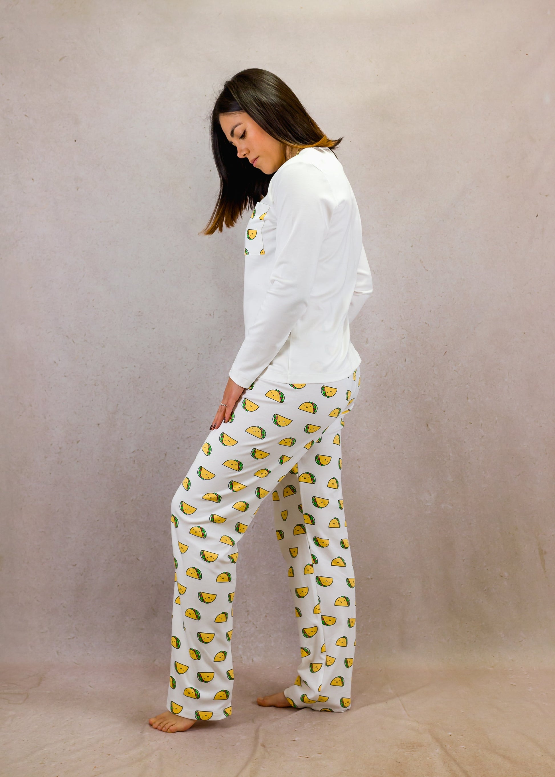 Tacos and White Long Sleeve Top Trouser Set