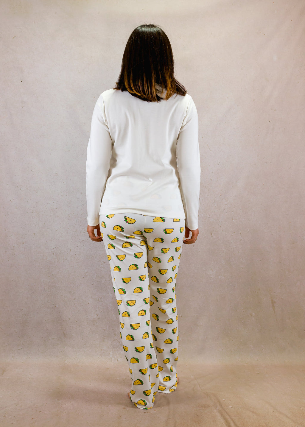 Tacos and White Long Sleeve Top Trouser Set