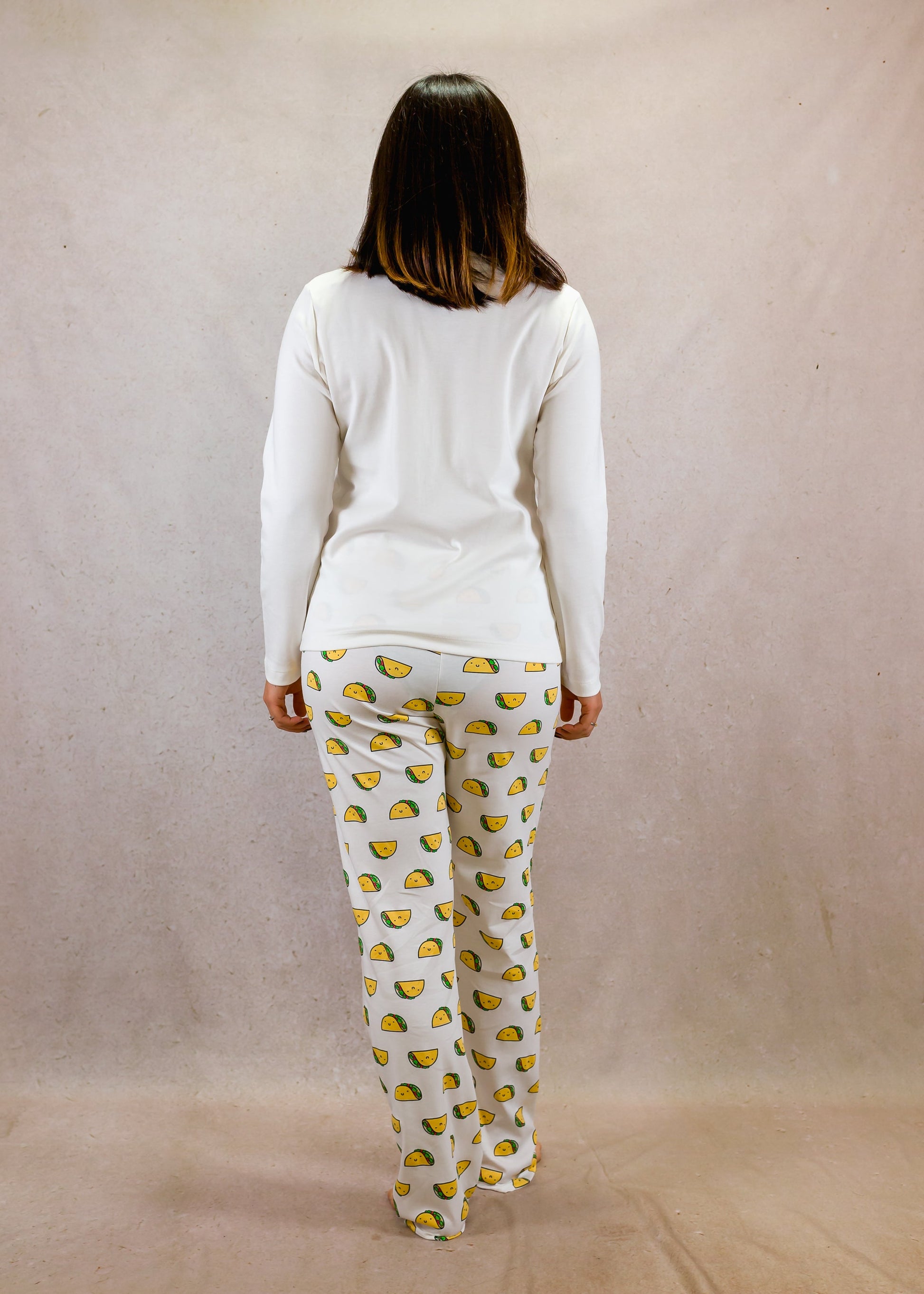 Tacos and White Long Sleeve Top Trouser Set