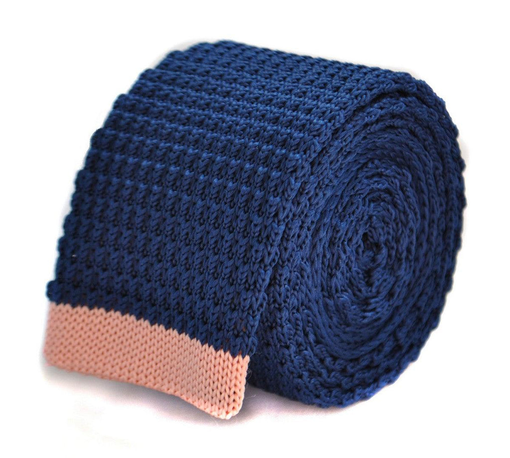 Navy Blue Skinny Knitted Tie with Powder Pink Tip