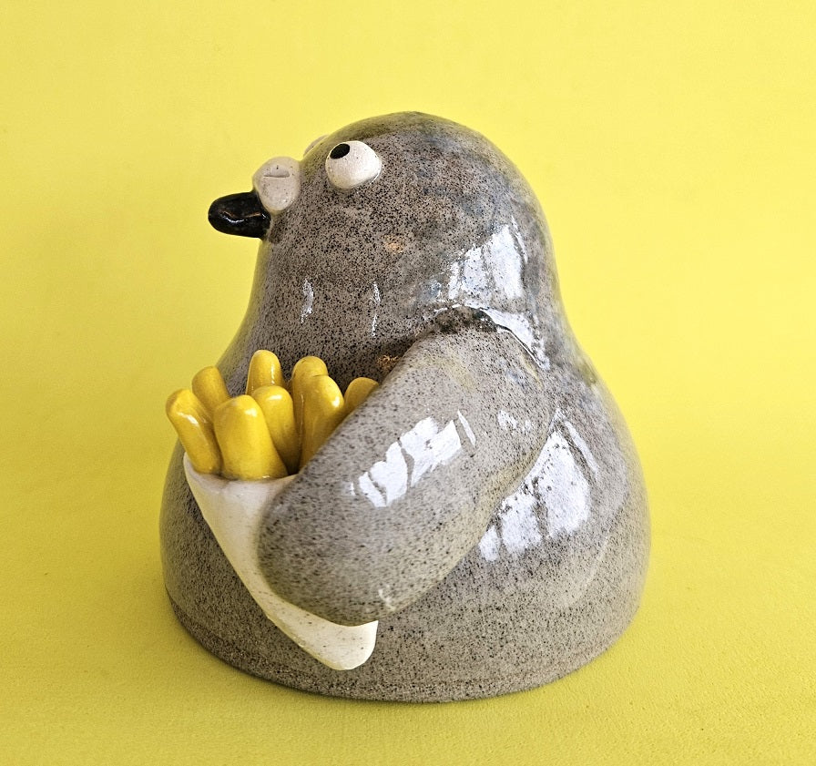 Bryce the Pigeon with Chips Handmade Ceramic Ornament